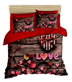 L'essentiel linge de maison Juego de funda de edredón individual Rojo, Marrón y Rosa